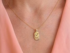 "You deserve the moon  🙌  14k Gold MOON pendant. ALL 14K SOLID GOLD! Each moon pendant is individually handcrafted and made to order. Magic comes in small pieces 💫 You can purchase ♥♥ WITHOUT A CHAIN or  ♥♥ WITH A CHAIN - 14k Gold  ►Material: ♦ 14K Yellow GOLD ►Measurements: ♦ Total Pendant Dimensions: 27.87mm * 9.67mm = 1.09 inch * 0.38 inch diameter  ❤  If you wish to have the pendant hanging on the necklace.  Please select from the drop-down menu \"pendant + necklace\". The 14k Gold pendant Gold Jewelry With Moon Charm, Gold Oval Jewelry With Moon Charm, Yellow Gold Oval Necklace With Moon Charm, Gold Fish Necklace, Dainty Moon Necklace, Pisces Necklace, Celestial Pendant, Dove Necklace, Solid Gold Charms