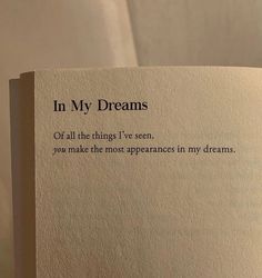 an open book with the words in my dreams written on it