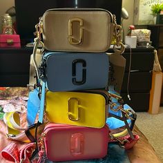 The Pink Is The Only Bag With A Small Callout. There Is A Small Indentation On The Pink Because Of Being Pressed Against In The Closet. Otherwise No Other Callouts. Comes With Dustbag. Offers Welcome! In The Closet, The Closet, Pick One, The Pink, Pink Yellow, Camera Bag, Marc Jacobs, Dust Bag, Bag Lady