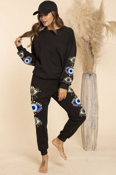 Black Evil Eye Sweatshirt – STYLED BY ALX COUTURE Evil Eye Sweater, Eye Sweater, Black Evil Eye, Evil Eye Design, Matching Sweaters, Blue Evil Eye, Cozy Fits, Jogger Set, Fall Shopping