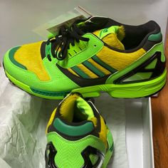 Brand New Very Stylish And Unique, Green With Yellow Faux Fur And Black Lace. Adidas Zx 8000 Atmos G-Snk 3. Size 13 Men With Box! Neon Yellow Sneakers With Rubber Sole For Streetwear, Neon Yellow Sneakers With Boost Midsole For Streetwear, Neon Yellow Boost Sneakers For Streetwear, Adidas Yellow Running Shoes For Streetwear, Sporty Custom Sneakers In Neon Yellow For Sports, Casual Adidas Yellow Running Shoes With Logo, Sporty Neon Yellow Custom Sneakers For Sports, Casual Yellow Adidas Running Shoes With Logo, Casual Adidas Yellow Running Shoes