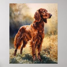 a painting of a dog standing in the grass