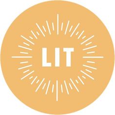 the word lit in white on an orange circle with small lines around it and a light yellow background