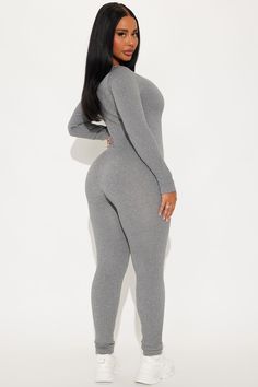 Available In Charcoal And Black. Seamless Jumpsuit Scoop Neck Long Sleeve Front Zipper Legging Stretch 92% Polyester 8% Spandex Imported | Sonaya Seamless Jumpsuit in Charcoal size Medium by Fashion Nova Seamless Jumpsuit, Zipper Leggings, Black Seamless, Scoop Neck Long Sleeve, Front Zipper, Fashion Nova, Scoop Neck, Jumpsuit, Spandex