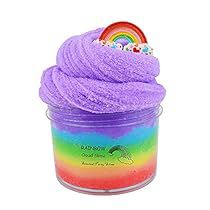 a purple yarn in a plastic container with a rainbow design on the top and bottom