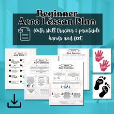 the beginner aero lesson plan with instructions and printable hands and feet on it