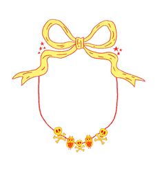 a drawing of a yellow bow with skulls on it