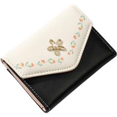 Cute Wallet - The Wallet Is Made Of Soft Pu Leather, Smooth And Comfortable Touch Feeling. Designed With Cute Flower Pattern And Flower Shaped Metal Pearl Decoration, So Lovely. Small Purse - Size: 4.2 X 3.1 X 0.8inch / 10.8 X 8.0 X 2cm, Lightweight Compact Wallet, Easy To Carry. Can Be Conveniently Put Into Your Pockets, Shoulder Bag, Backpack And Handbag. Internal Structure - 4 Card Slots + 1 Cash Slot + 1 Id Or Photo Window. Each Card Slot Can Be Put In 1or 2 Cards. This Women's Trifold Walle Black Card Holder With Interior Slots, Cute Black Wallet Perfect For Gift, Cute Black Wallets For Gift, Cute Black Wallets For Gifts, Cute Black Wallet As Gift, Compact Black Card Holder Gift, Compact Black Card Holder As Gift, Black Bifold Clutch With Card Slots, Cute Black Coin Purse For Gift