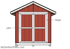 the side view of a small shed with measurements for it's doors and windows