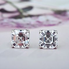 2.50 TC Asscher Cut Moissanite Stud Earrings-Handmade 950 Platinum Studs-Square Cut Earrings-Minimalist Push Back Studs-Jewelry Gift For Her ❤ EARRING DETAILS:- ✦ Brand: The American Gold House (TAGH) ✦ Handmade, high-quality item! ✦ Material: Solid 10K/14K/18K Gold, 950 Platinum and 925 Sterling Silver ✦ Diamond Type: Moissanite Diamond ✦ Diamond Cut: 6.0 MM Asscher ✦ Diamond Weight: 1.25 CT (Each) ✦ Diamond Color: Colorless ✦ Diamond Clarity: VVS/VS   ------------------------------------------------------------------------------ 💎 Moissanite VS Diamond 💎 ------------------------------------------------------------------------------ 👉 Moissanite Maintain Their Clarity & Sparkle Throughout A Lifetime Just Like A Diamond. 👉Moissanites Are Actually More Brilliant (Sparkly) Than Diamonds Gold House, Moissanite Vs Diamond, Asscher Diamond, Cut Earrings, Colorless Diamond, Stud Jewelry, Asscher Cut, Jewelry Silver, Moissanite Diamonds