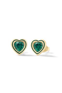 Madison Heart Bezel Stud Earrings Elegant Heart Cut Enamel Jewelry, Elegant Enamel Heart Cut Jewelry, Elegant Heart-shaped Enamel Earrings, Elegant Enamel Heart Earrings For Gift, Elegant Heart Enamel Earrings For Gift, Emerald Earrings With Bezel Setting For Gift, Emerald Bezel Setting Earrings For Gift, Emerald Earrings With Bezel Setting As A Gift, Classic Green Enamel Jewelry