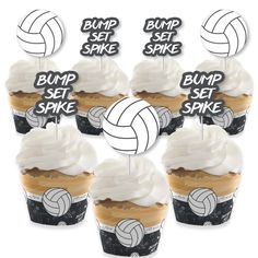 volleyball cupcake toppers with the words bump set spike