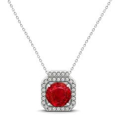 4.00 Ct Red Ruby With Diamonds Pendant With Chain White Gold 14K | HarryChadEnt.com Diamond Earrings Studs Round, Dainty Diamond Necklace, Round Diamond Engagement Rings, Pendant With Chain, White Gold Diamond Rings, Ruby Diamond, Red Ruby, Natural Earth, Perfect Gift For Mom