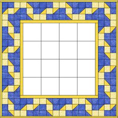 a blue and yellow tile with a square in the center on it's side