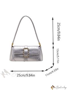 Bird in Bag - Embossed Shoulder Bag with Chain Buckle Decoration, Silver Funky Underarm Bag, Retro Shoulder Bag Trendy Silver Baguette Bag For Party, Elegant Rectangular Satchel With Chain, Chic Silver Baguette Bag For Party, Shoulder Bag With Silver-tone Hardware For Fashion Accessory, Clutch Shoulder Bag With Silver-tone Hardware, Fashion Accessory Shoulder Bag With Silver-tone Hardware, Chic Silver Satchel Baguette Bag, Silver Crossbody Baguette Bag For Evening, Elegant Square Shoulder Bag With Metal Hardware