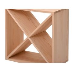 a wooden shelf with three intersecting sections