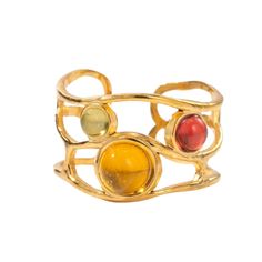 Priscilla's Gemstone Ring beautifully showcases a trio of gemstones in vibrant green, red, and orange hues. This adjustable ring is crafted from high-quality , materials ensuring both luxury and longevity. The open design allows for a comfortable, customizable fit, making it suitable for any wearer. Its hypoallergenic and waterproof properties ensure that this piece can withstand the rigors of daily life while maintaining its exquisite appearance. The 18k gold plated over 316L stainless steel ri Christmas Trinkets, Orange Hues, July Birthstone Jewelry, August Birthstone Jewelry, Red And Orange, Gifts For New Mums, Stainless Steel Ring, Jewelry Ring Box, Pearl Jewellery Earrings