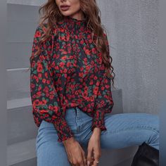 Super Cute Women’s Blouse Size Xl. Blouse Is New And Has Never Been Worn In Excellent Condition. Print Blouse Outfit, Baby Blessing Dress, Blessing Dress, Lantern Sleeved Blouses, Special Clothes, Balloon Sleeve Blouse, Trendy Fashion Tops, Women Blouses, Party Wear Dresses