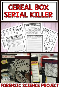 Need a NO-PREP project for your Forensics class? This SERIAL KILLER CEREAL BOX project is a favorite amongst my Forensics students and the no-prep, print and digital options are perfect for busy teachers. Students will research a serial killer of choice and showcase information about the case as a cereal box advertisement. I've included a both a print and digital version, making it perfect for distance learning, flipped classrooms, online courses and traditional Forensic Science courses. Forensic Science Project Ideas, Cereal Box Project, Physical Science Activities, Elementary Science Activities, Computer Forensics, High School Science Teacher, Stem Classes, Middle School Science Teacher, Note Ideas