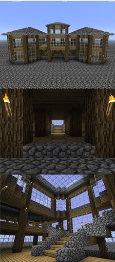 the inside and outside of a house in minecraft, with two different levels to each other