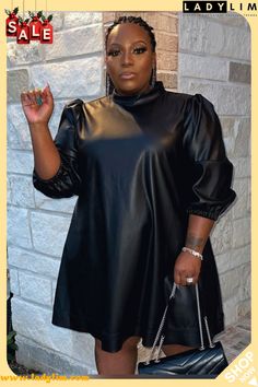 Women Spring Black Puff Sleeve Leather Plus Size Party Dress Leather Plus Size, Long Sleeve Mermaid Dress, Plus Size Party Dress, Summer Prints Fashion, Plus Size Party, Evening Jumpsuit, Night Club Dress, Summer Bodycon Dress, Dress Item