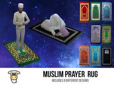 the muslim prayer rug includes 8 different designs, including an image of a man praying