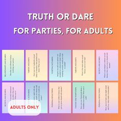 the truth or dare for parties, for adults is on display in this slide presentation