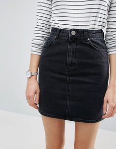 Denim Wrap Skirt, Denim Shorts Outfit, Blazer Outfit, Black Denim Skirt, Outfit Jeans, Uniform Fashion, Jeans Rock, Maxi Skirts