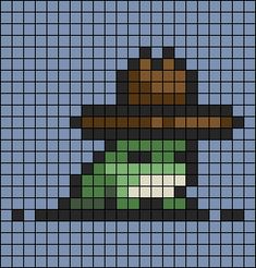 a pixellated image of an angry bird wearing a hat