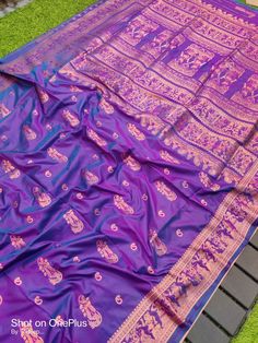 Beautiful unique color saree in semi katan silk, gorgeous purple colour dual tone shade with traditional Baluchori weaving. Soft silk saree,ideal for bridal wear,party wear,gifting. Due to digital photography color variation is considerable. Dry cleaning recommend only. Purple Banarasi Silk Saree With Self Design, Semi-stitched Purple Banarasi Silk Saree, Purple Katan Silk Saree With Self Design, Purple Banarasi Silk Traditional Wear With Pallu, Purple Tussar Silk Traditional Wear With Pallu, Purple Banarasi Silk Traditional Wear For Puja, Diwali Purple Handloom Saree, Purple Art Silk Saree With Weaving Work, Purple Saree With Weaving Work