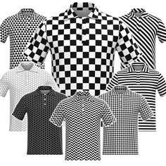 Black White Geometric Pattern Check Checker Box Houndstooth Triangle Hexagon Horizontal Diagonal Stripes Herringbone Collar Polo Tee T Shirt This polo tee is the perfect addition to your everyday wardrobe. Made of polyester and spandex fabric, this polo t-shirt is perfect for a day of shopping or a night out on the town. The collar gives it a polished and sophisticated look, while the stretchy fabric ensures you'll be able to move and breathe easily. Whether you're hitting the gym, running erran Black Short Sleeve Tops With Geometric Pattern, Black Cotton Tops With Geometric Pattern, Fitted Black Top With Geometric Pattern, Black Cotton Top With Geometric Pattern, Casual Black Houndstooth Top, Fitted White Houndstooth Top, Casual White Houndstooth Pattern Tops, Casual White Houndstooth Top, Custom Tank Tops