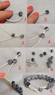 instructions to make beaded bracelets with beads and silver findings for jewelry making or knitting