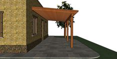 a 3d rendering of a patio and pergolated area