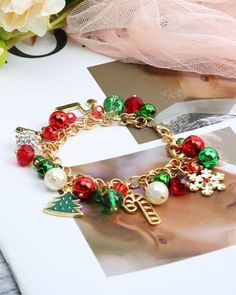 Size: One Size;Style:ChicType:BraceletMaterial:MetalPattern Type:GraphicOccasion:ChristmasPackage Include:1PC Bracelet Kids Bangles, Pearl Charm Bracelet, Christmas Charms, Funky Jewelry, Jingle Bell, Tree Pendant, Gold Bracelet Chain, Pearl Charms, Christmas Jewelry