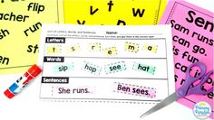 some cut outs and scissors are laying on top of the workbook for sight words