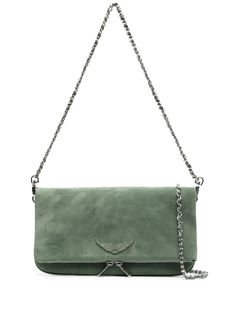 Clutches For Women, Designer Clutch, Pretty Bags, Green Suede, Zadig And Voltaire, Green Cotton, Green Bag, Cloth Bags, Chain Link