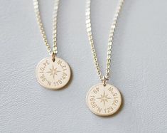 Personalized Coordinates Compass Necklace Custom Location | Etsy Anniversary Medallion Jewelry With Compass Design, Compass Design Round Pendant Jewelry For Anniversary, Round Pendant Compass Design Jewelry For Anniversary, Round Pendant Jewelry With Compass Design For Anniversary, Sterling Silver Compass Design Jewelry For Anniversary, Anniversary Sterling Silver Compass Necklace, Silver Compass Necklace, Initial Tag Necklace, Compass Necklace Silver