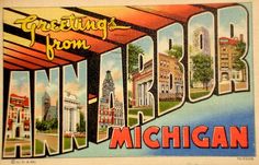 an old postcard with the word greeting from michigan in it's capital letters