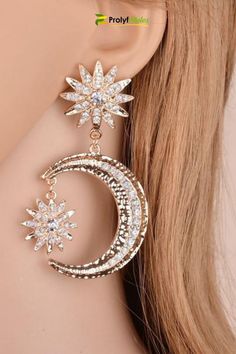 These earrings add a touch of sophistication to your style. drop earring boho|gold and crystal drop earring| elegant drop earring|luxury drop earring|trendy drop earring #earring #Style #Dangleearring #fashionstyle #jewelry #shabbychicearrings #shabbychic #jewelries  #accessories #womenjewelry #womenearrings #style #stylishearring #dangleearring Trendy Alloy Crystal Earrings, Trendy Alloy Drop Earrings, Trendy Alloy Earrings For Party, Trendy Alloy Party Earrings, Dangle Alloy Hoop Earrings For Party, Trendy Alloy Jewelry With Matching Earrings, Chic Alloy Earrings For Party, Party Dangle Hoop Earrings In Alloy, Trendy Alloy Single Earring