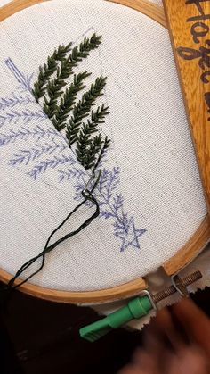 a close up of a embroidery on a wooden hoop