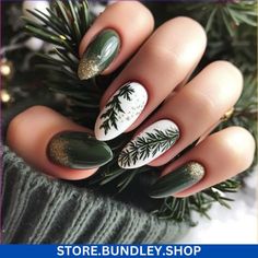 Blue Nails Ideas Winter, Woodsy Nails, Nails With Trees, Winter Nail Ideas Gel, Gelx Inspo Nails, Nail Art Designs Winter, Christmas Nail Inspo, Winter Nails Christmas