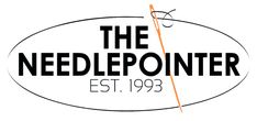 the needlepointer logo with an orange and black arrow pointing to it's left