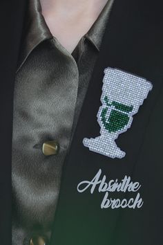 If you wanna gift to someone Oscar Wilde's storybook, this absinthe glass brooch will make your present truly creative and accomplished. Unusual creative gift for book readers.  This embroidered handmade absinthe brooch can become an unusual accessory for any outfit, and it looks perfect on a suits, jackets and smart casual outfits. Absinthe Aesthetic, Aesthetic Jewelry