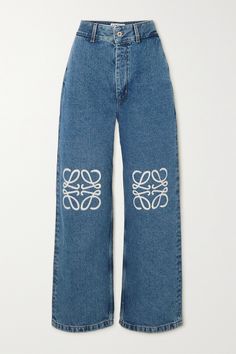 Think of Loewe's jeans as fashion fundamentals - they're the elevated 'basics' that you can build so many different outfits around. Cut wide from classic blue denim, they're trimmed with a logo-stamped leather patch and have laser-cut 'Anagram' appliqués at the knees. Loewe Anagram, High Rise Wide Leg Jeans, Jean Large, Different Outfits, Fashion Mode, Looks Style, Looks Vintage, High Jeans, Wide Leg Jeans