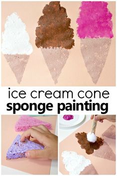 ice cream cone spongge painting is shown with the words, ice cream cone spongge painting