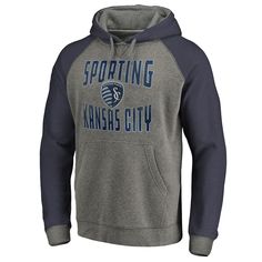 Men's Fanatics Branded Heathered Gray/Navy Sporting Kansas City Antique Stack Tri-Blend Pullover Hoodie, Size: XL, Grey Dodgers Outfit, Leggings Fashion Outfit, Dodgers Gear, Philadelphia Union, Sporting Kansas City, Home Run, Los Angeles Dodgers