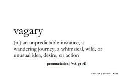 an unprecifiable instante, a wandering journey, a whimsical, wild, or unusual idea, describe, or action