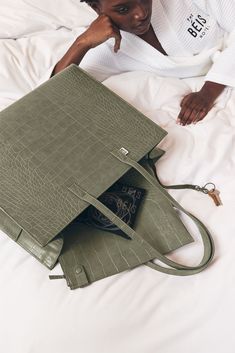 Meet the Large Work Tote in Olive Croc! Invest in a bag that's built to last with our oversized work tote, crafted from high-quality vegan leather and featuring sleek, rolled edges. The magnetic closures and sturdy construction ensure that your belongings will be secure and protected, no matter where your day takes you. Whether you're commuting to the office or traveling for business, this large laptop work tote is designed to withstand the demands of daily use. Designer Work Bag, Work Bags For Women, Tote Bag For Work, Leather Work Tote, Leather Laptop Tote, Best Work Bag, Business And Pleasure, Work Purse, Mobile Office