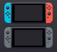 two nintendo wii game controllers side by side on a black background, one is blue and the other is red