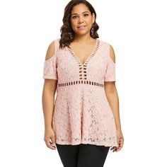 Plus Size Cold Shoulder Lace Top - Light Pink - 3179469615 - Original Design-Women's Clothing  #OriginalDesignWomensClothing #Original #DesignWomen's #Clothing Plus Size Blouses For Women, Blouses Plus Size, Cold Shoulder Lace, Cheap Blouses, Plus Size Lace, Virtual Wardrobe, Cold Shoulder Blouse, Trendy Plus Size Clothing, Sammy Dress